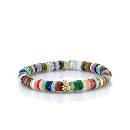 Gold & Diamond Tiny Daisy Rondelle on Rainbow Heishi