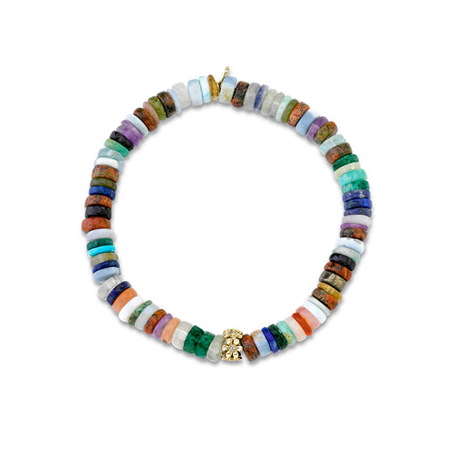 Gold & Diamond Tiny Daisy Rondelle on Rainbow Heishi