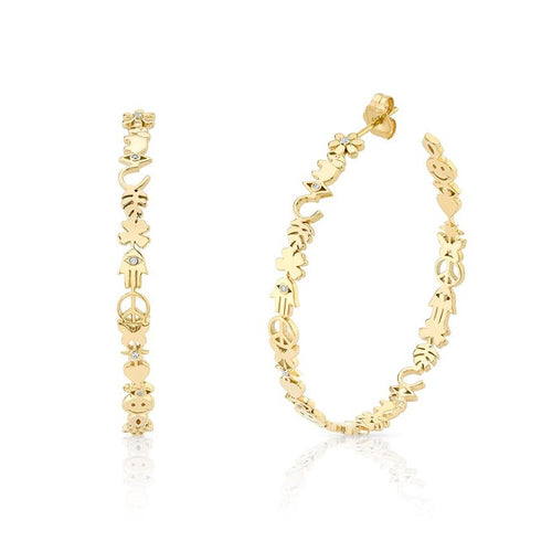 Gold & Diamond Large Icon Hoops