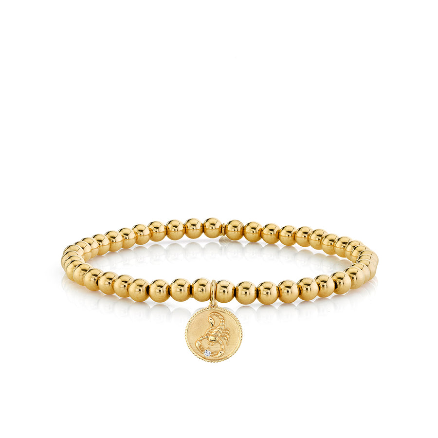 Gold & Diamond Small Zodiac Medallion on Gold Beads - Sydney Evan Fine Jewelry