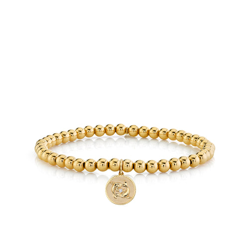 Gold & Diamond Small Zodiac Medallion on Gold Beads