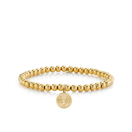 Gold & Diamond Small Zodiac Medallion on Gold Beads