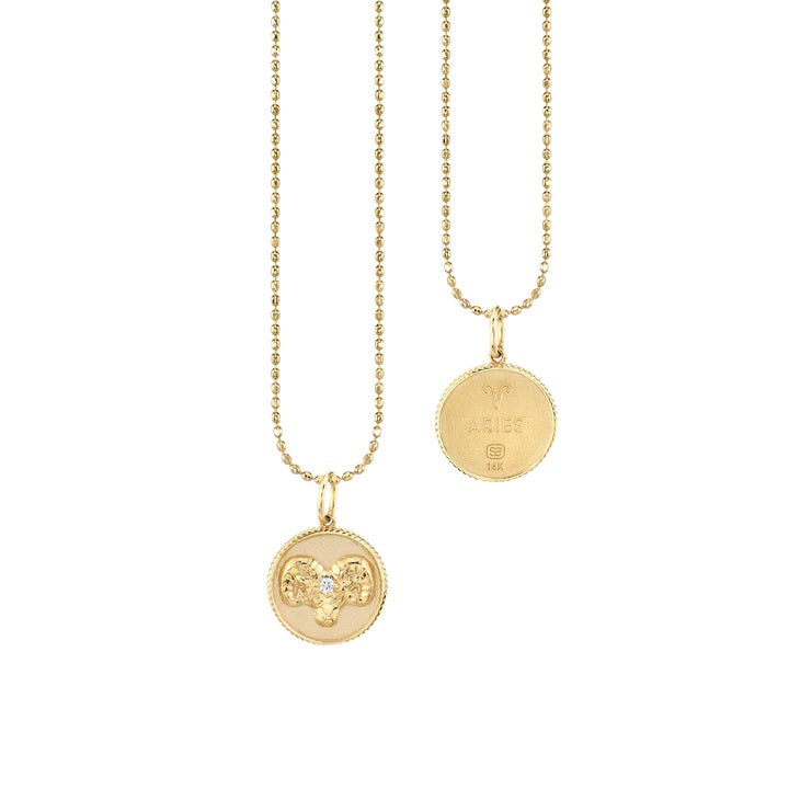 & Diamond Aries Zodiac Medallion Necklace