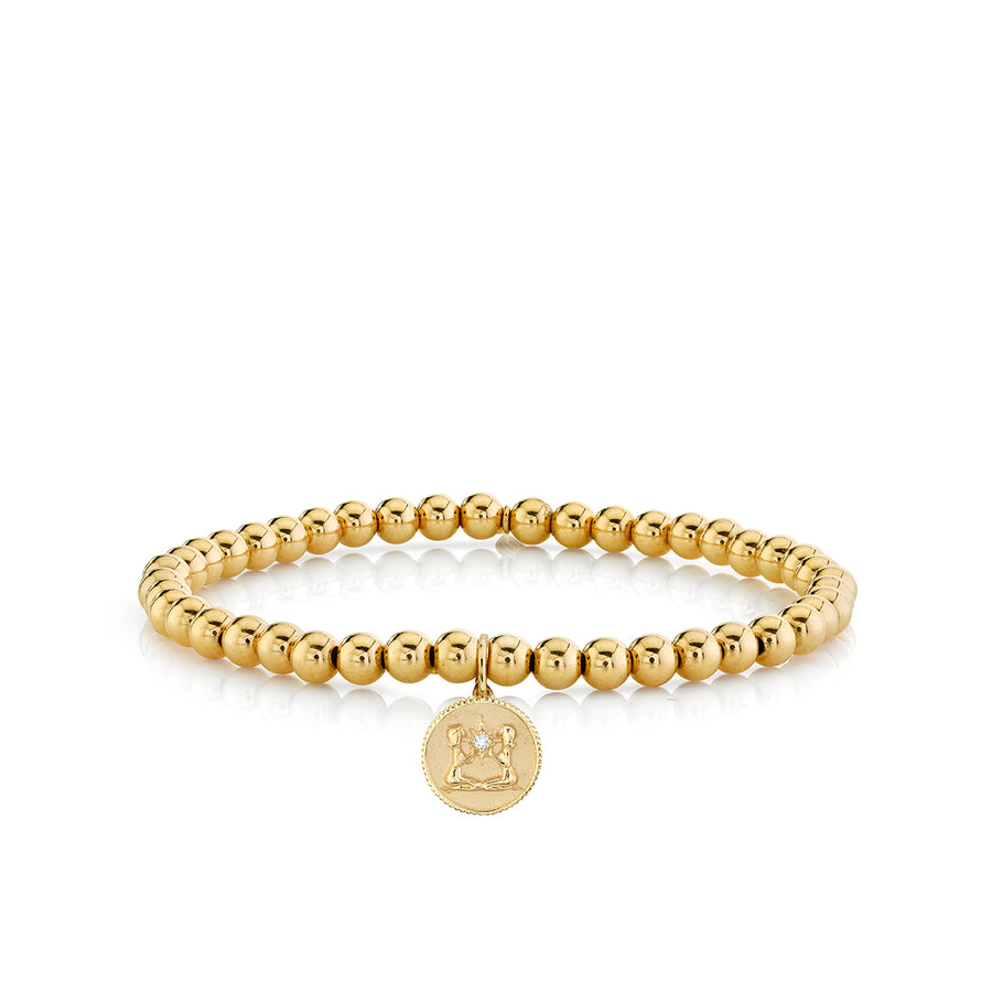 Gold & Diamond Small Zodiac Medallion on Gold Beads - Sydney Evan Fine Jewelry