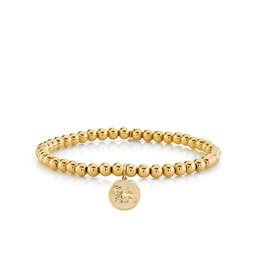 Gold & Diamond Small Zodiac Medallion on Gold Beads