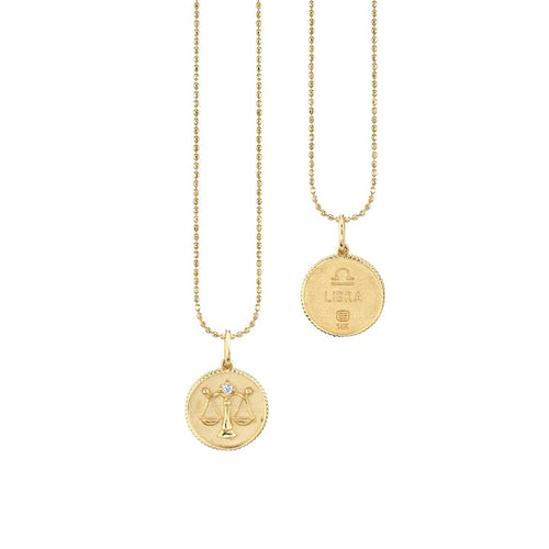 Gold & Diamond Libra Zodiac Medallion
