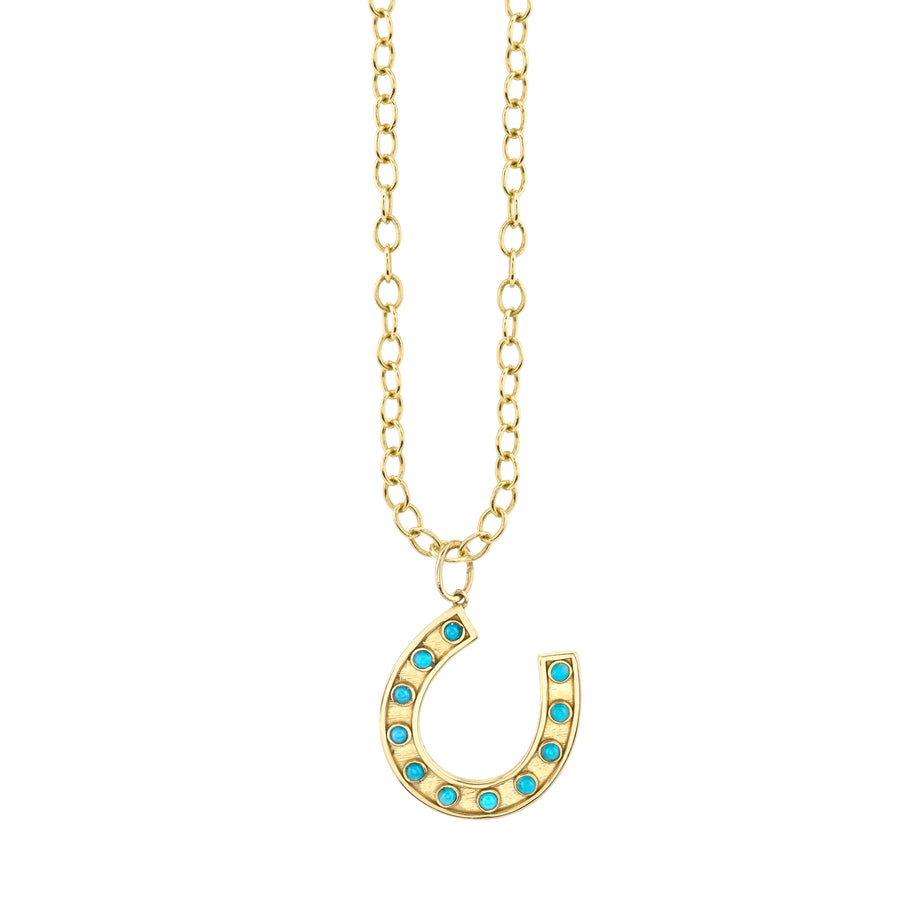 Gold & Diamond Large Turquoise Horseshoe Charm - Sydney Evan Fine Jewelry
