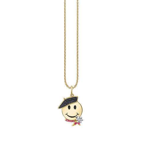 Gold & Diamond French Happy Face Charm