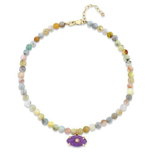 Gold & Diamond Amethyst Carved Stone Multi Morganite Anklet