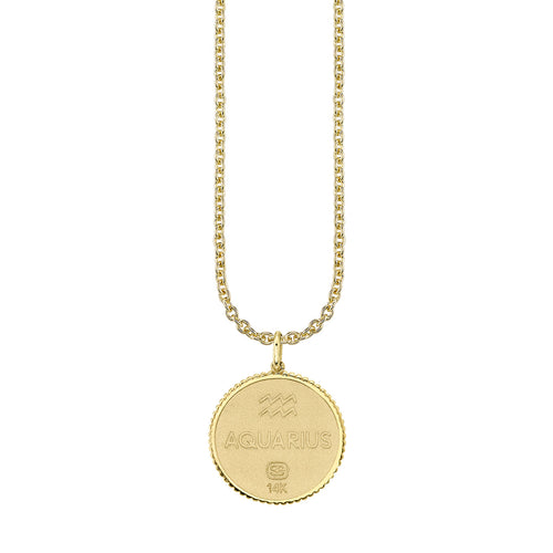 Gold & Diamond Large Aquarius Zodiac Medallion