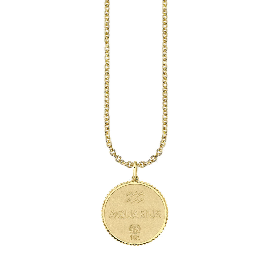 Gold & Diamond Large Aquarius Zodiac Medallion - Sydney Evan Fine Jewelry