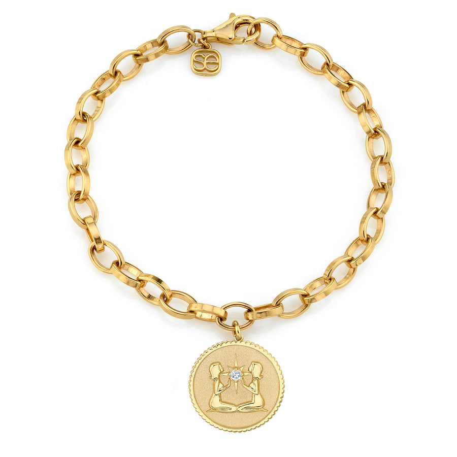 Gold & Diamond Large Zodiac Medallion Bracelet - Sydney Evan Fine Jewelry