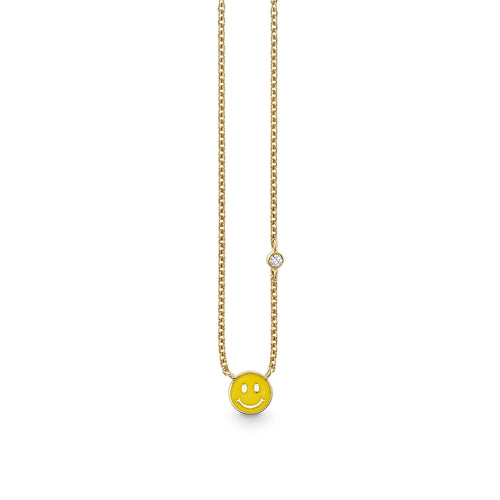 Gold & Enamel Mini Happy Face Necklace