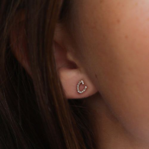 Gold & Diamond Small Initial Stud