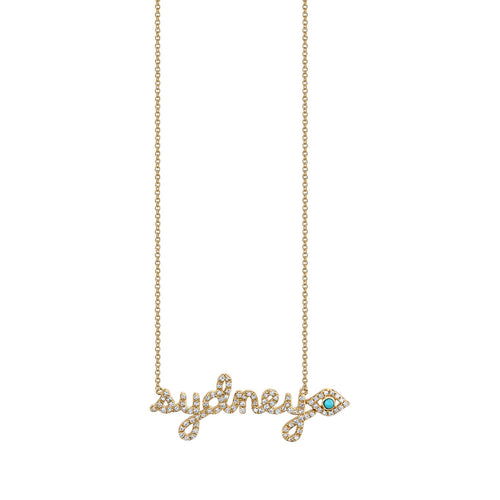 Gold & Diamond Small Custom Script Eye Icon Necklace