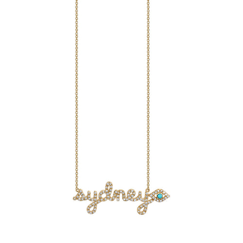 Gold & Diamond Small Custom Script Heart Icon Necklace