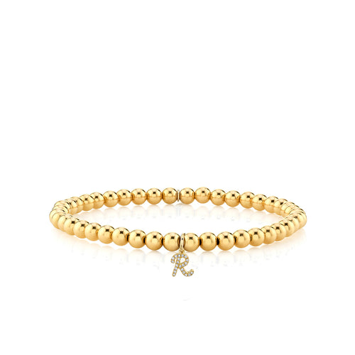 Gold & Diamond Small Initial on Gold Beads