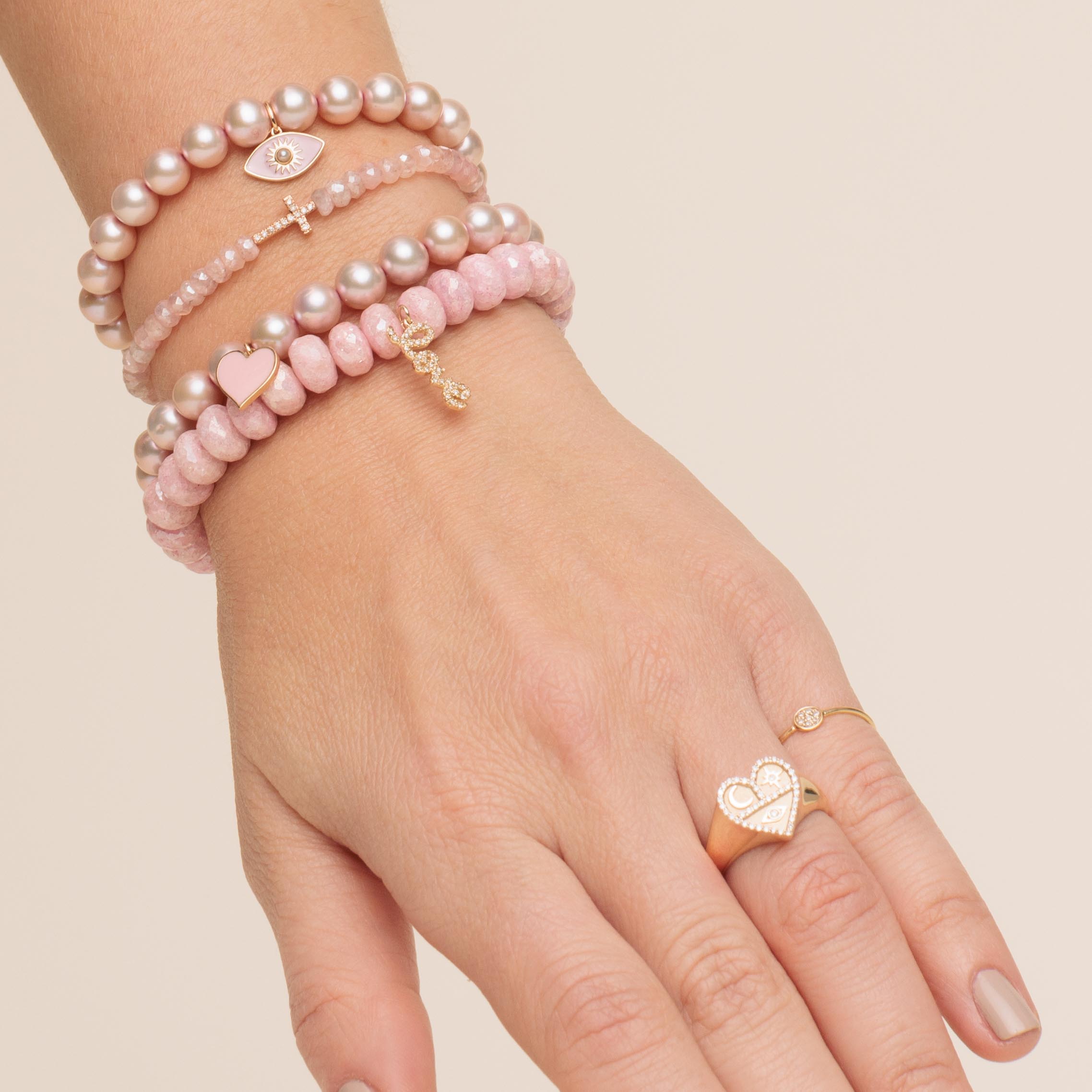 Shop Sydney Evan 14k Gold & Enamel Heart on Natural Pink Pearls