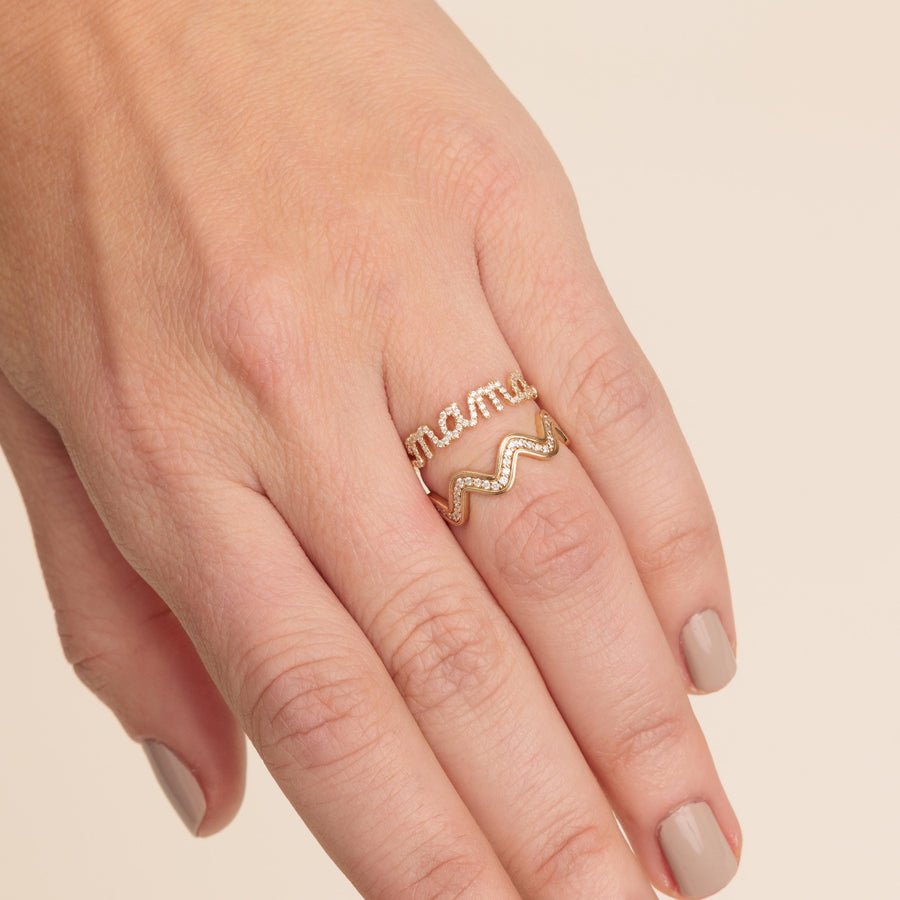 Gold & Diamond Mama Script Ring - Sydney Evan Fine Jewelry