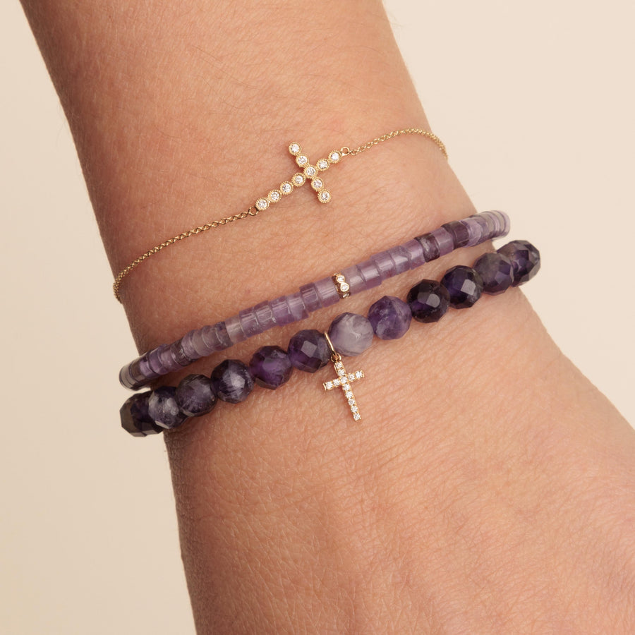 Gold & Diamond Cross on Amethyst - Sydney Evan Fine Jewelry