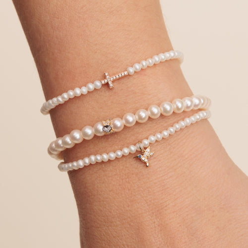 Rose Gold & Diamond Cross on Pearl