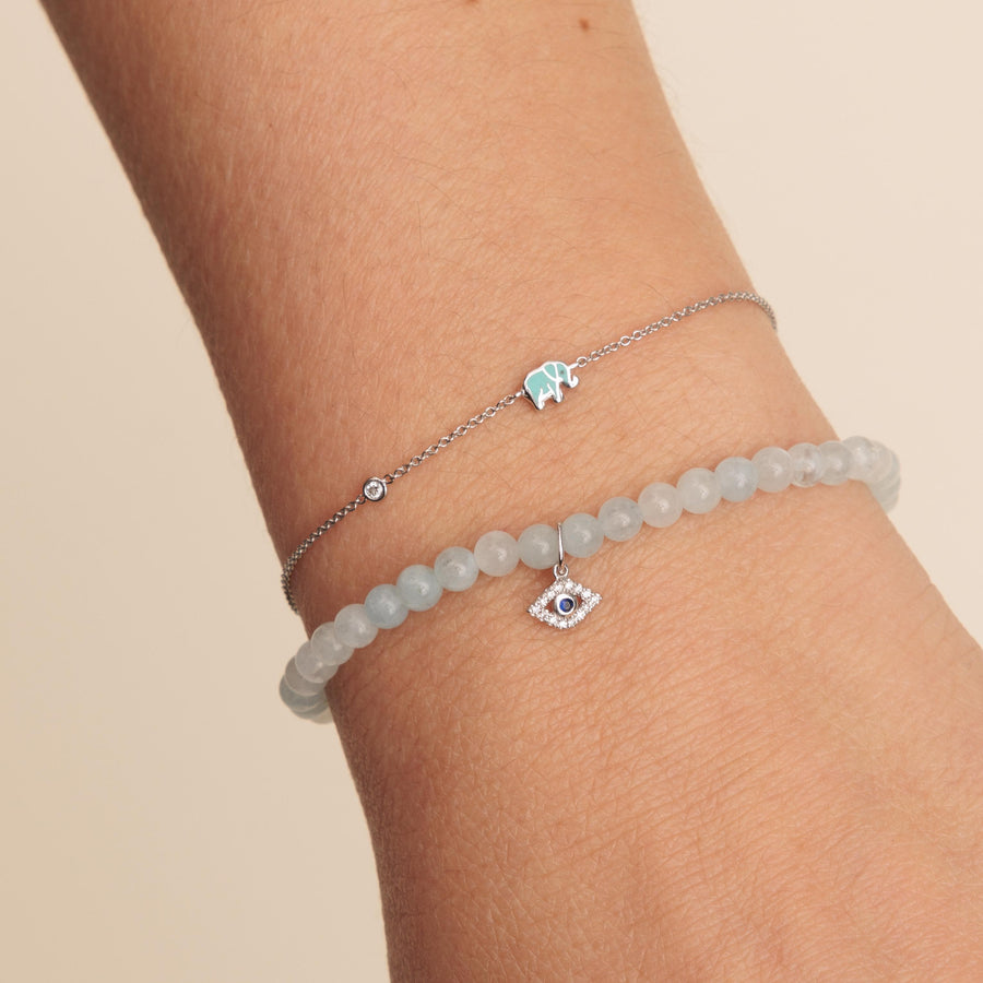 Sydney Evan Shop Sydney Evan 14K 14K White Gold Bezel Diamond Evil Eye with Sapphire On Aquamarine