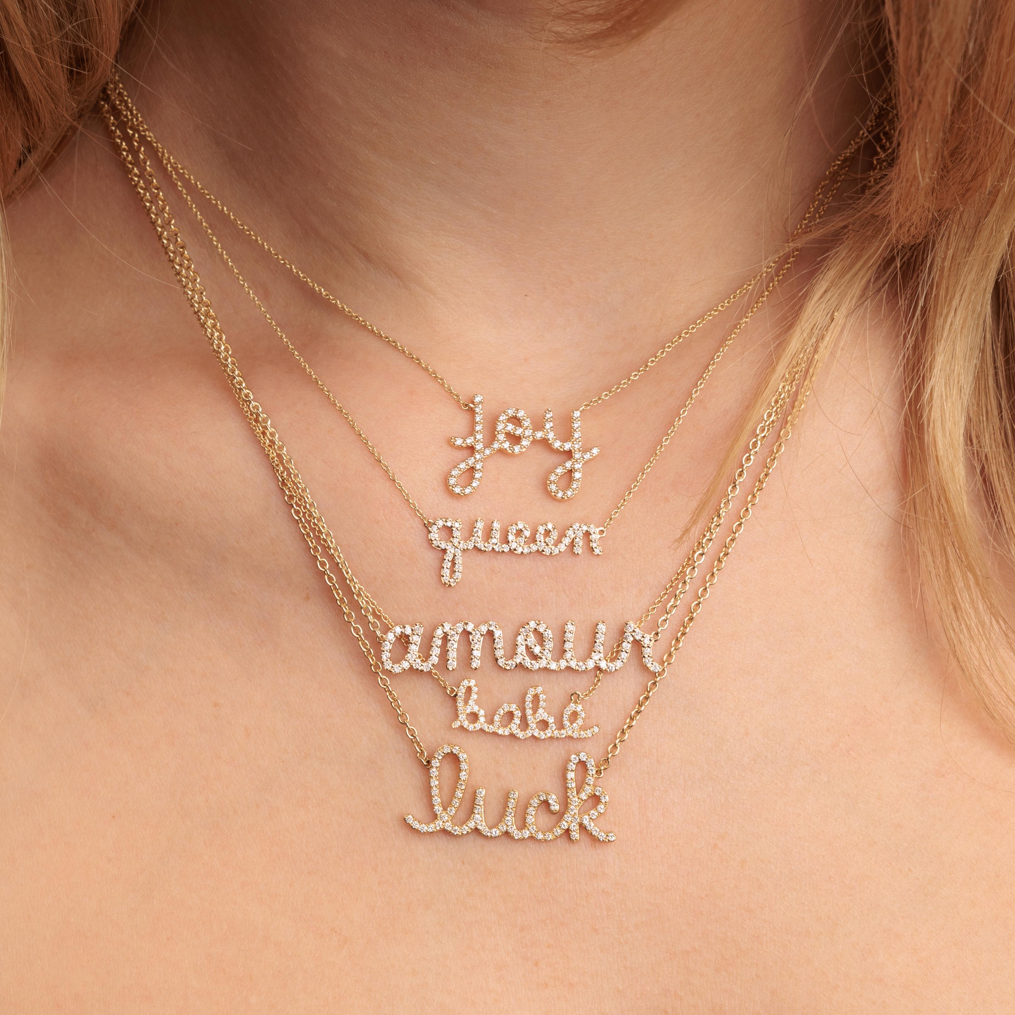 Shop Sydney Evan 14k Gold & Diamond Queen Script Necklace
