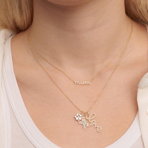 Gold & Diamond Mum Script Necklace