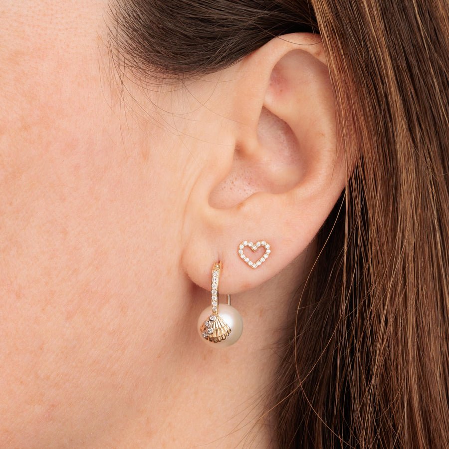 Gold & Diamond Clam Shell Pearl Earrings - Sydney Evan Fine Jewelry