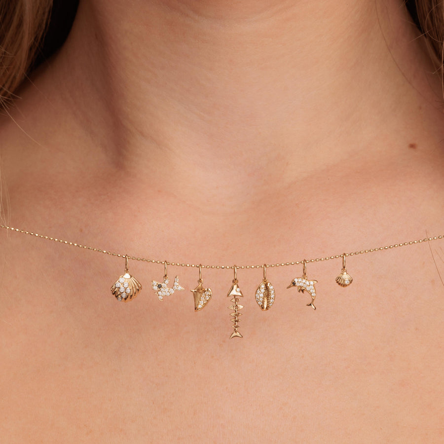 Gold & Diamond Small Fishbone Charm - Sydney Evan Fine Jewelry