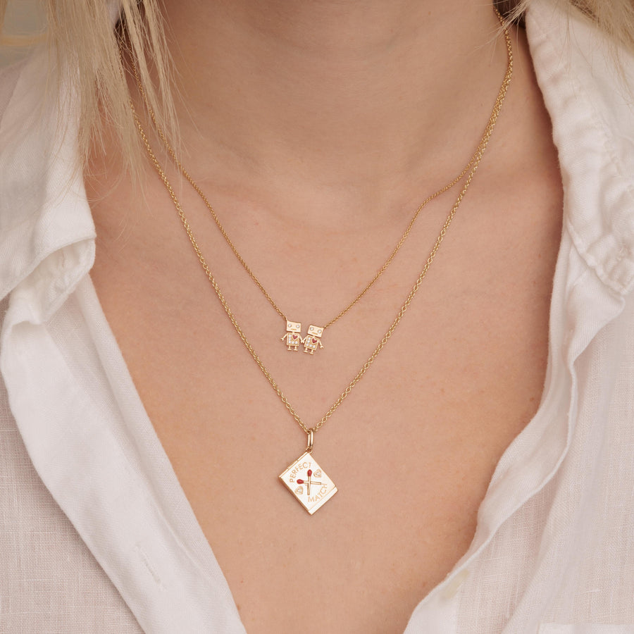 Gold & Diamond Robot Friendship Necklace - Sydney Evan Fine Jewelry