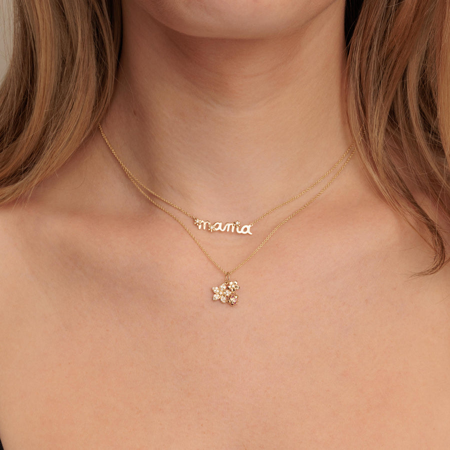 Gold & Diamond Small Mama Script Tiny Daisy Necklace - Sydney Evan Fine Jewelry