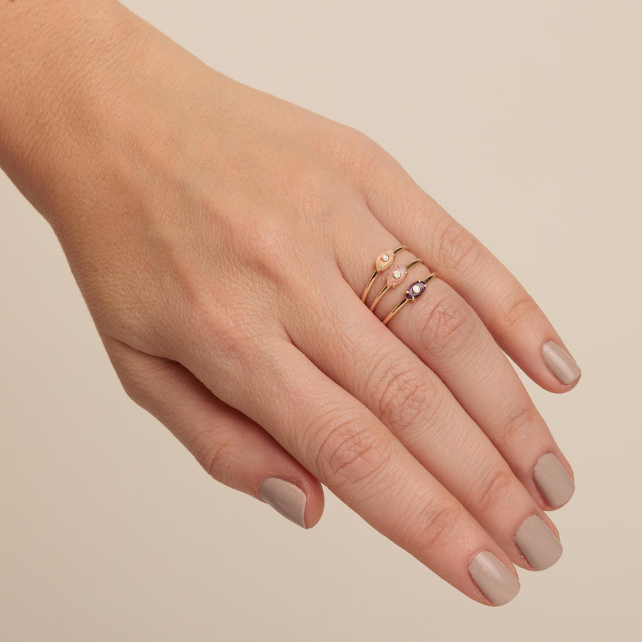 Gold & Diamond Tiny Carved Stone Eye Ring - Sydney Evan Fine Jewelry