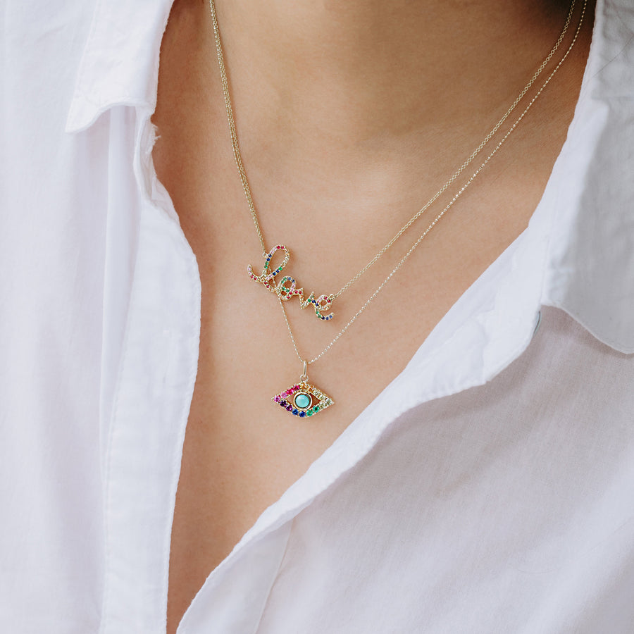 Gold & Rainbow Large Bezel Eye Charm - Sydney Evan Fine Jewelry