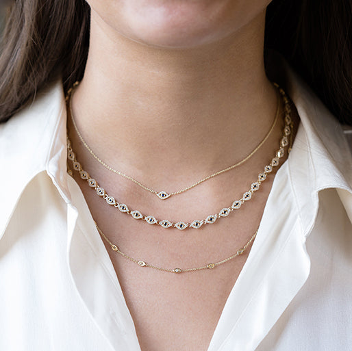 Gold & Diamond Mini Bezel Eye Necklace - Sydney Evan Fine Jewelry