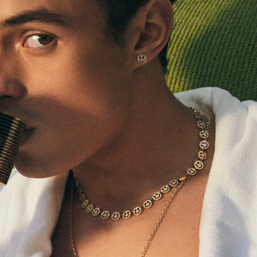 Men's Collection Gold & Diamond Happy Face Eternity Necklace