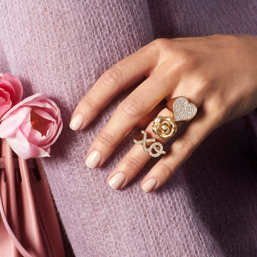Gold & Diamond Bezel Rose Signet Ring - Sydney Evan Fine Jewelry