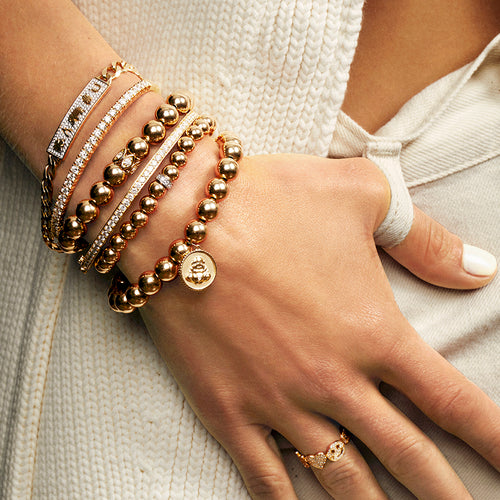 Gold & Diamond Luck Icon ID Bar Bracelet