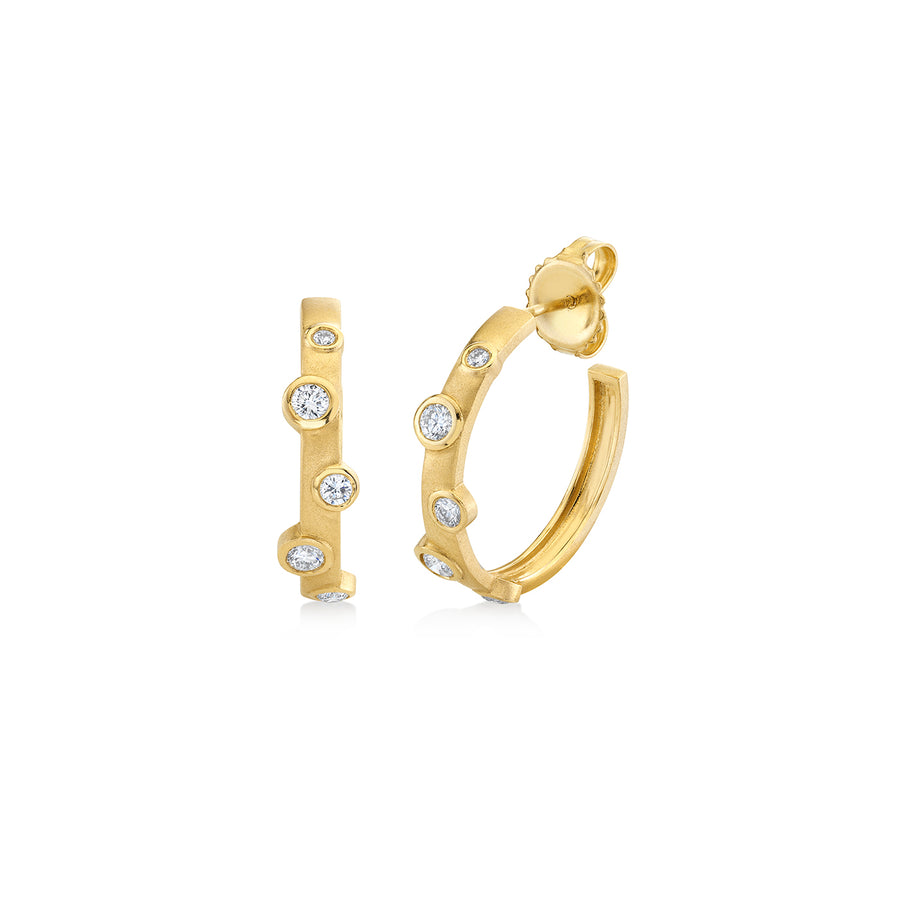 Gold & Diamond 20th Anniversary Bezel Medium Hoops - Sydney Evan Fine Jewelry