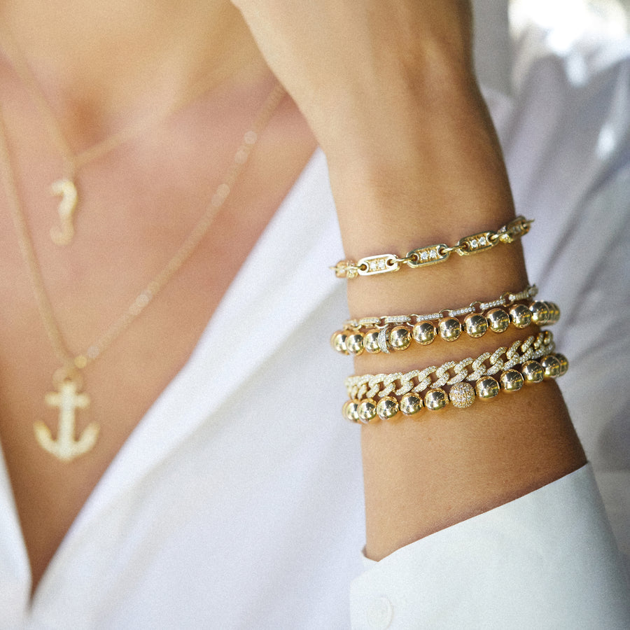 Gold & Diamond Large Rectangle Link Bracelet - Sydney Evan Fine Jewelry