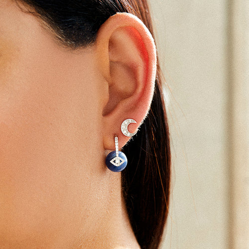 Gold & Diamond Crescent Moon Stud