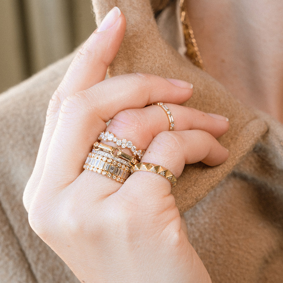 Gold Baguette & Round Bezel Diamond Stacked Eternity Ring - Sydney Evan Fine Jewelry