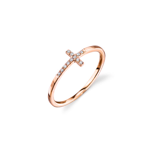 Gold & Pavé Diamond Bent Cross Ring