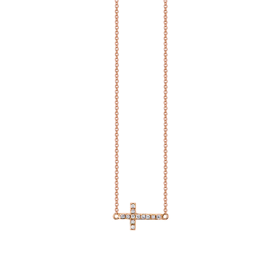 Gold & Pavé Diamond Small Sideways Cross Necklace - Sydney Evan Fine Jewelry