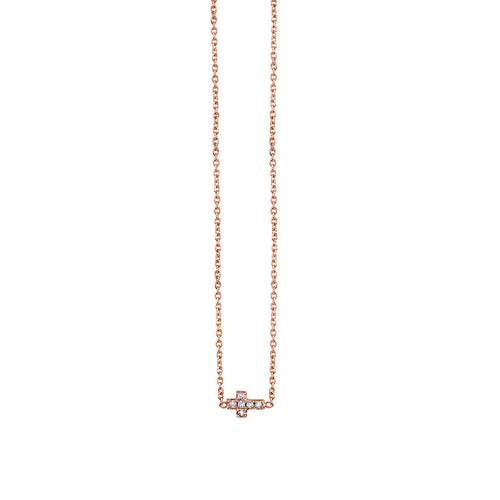 Gold & Pave Diamond Tiny Cross Necklace