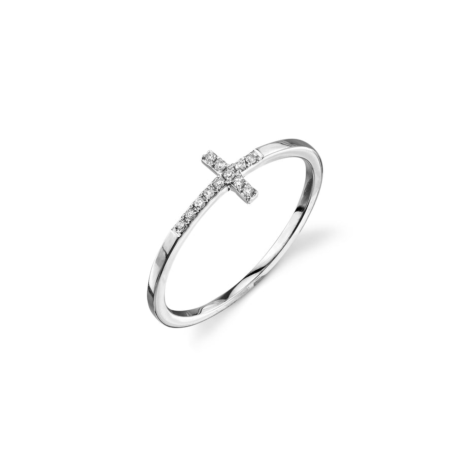 Gold & Pavé Diamond Bent Cross Ring - Sydney Evan Fine Jewelry