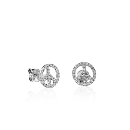 Gold & Diamond Peace Sign Stud