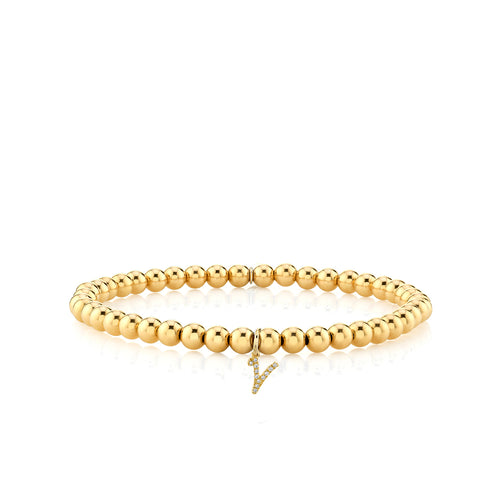 Gold & Diamond Small Initial on Gold Beads