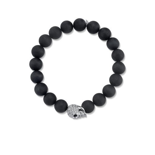 Men's Collection White Gold & Pave Diamond Skull on Onyx