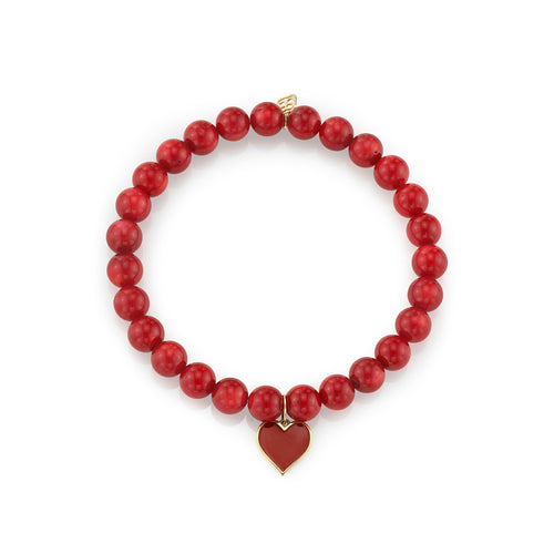 Gold & Enamel Small Heart on Red Sea Bamboo